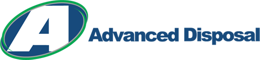 Image of Advanced Disposal logo with a blue, white, and green symbol and blue lettering on a transparent background