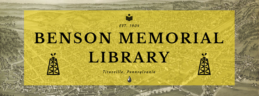 Image of Benson Memorial Library logo with black lettering and gold background