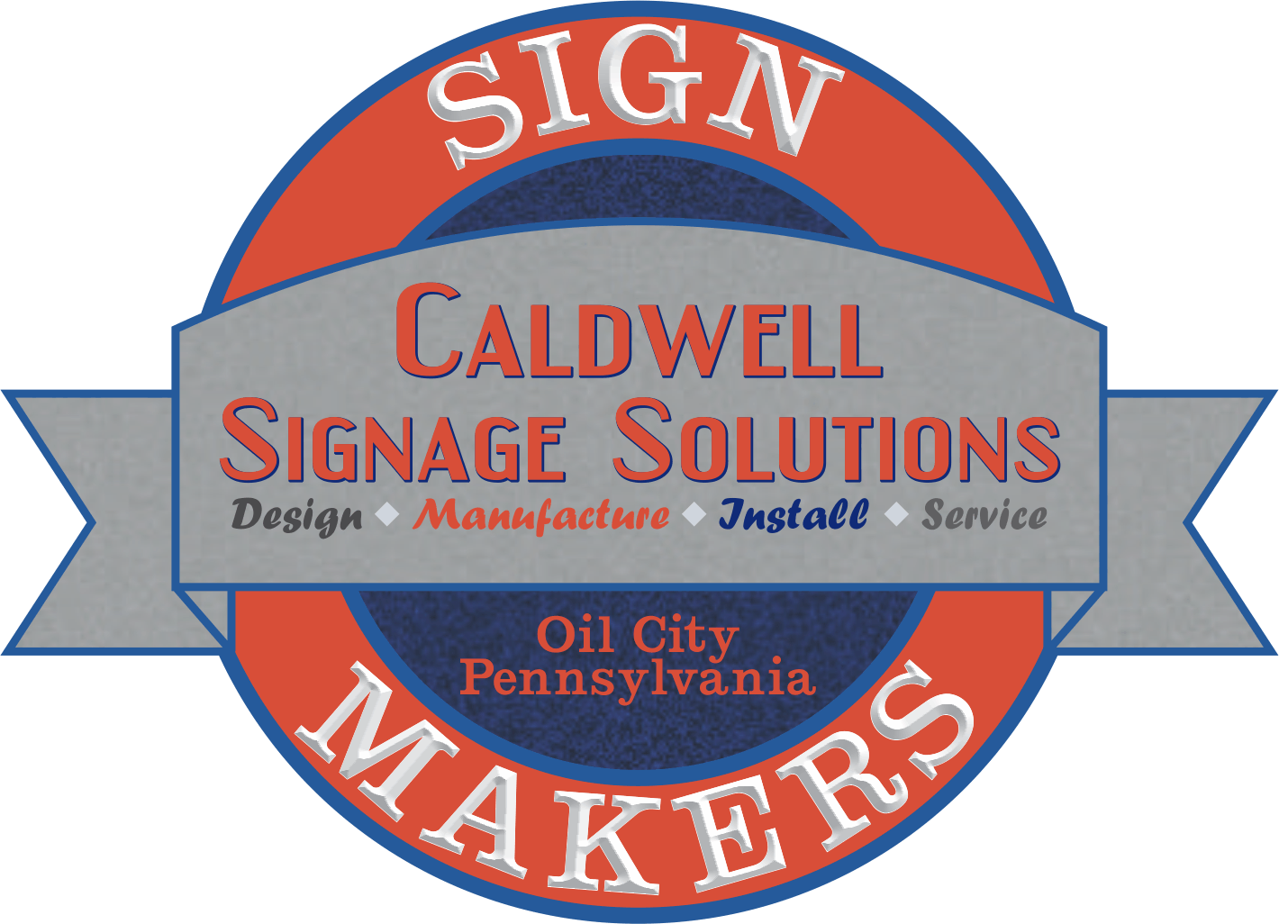 Image of Caldwell Signs logo with red and white lettering on a multicolored background