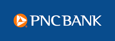 Image of PNC Bank logo with orange symbol and white letters on a blue background